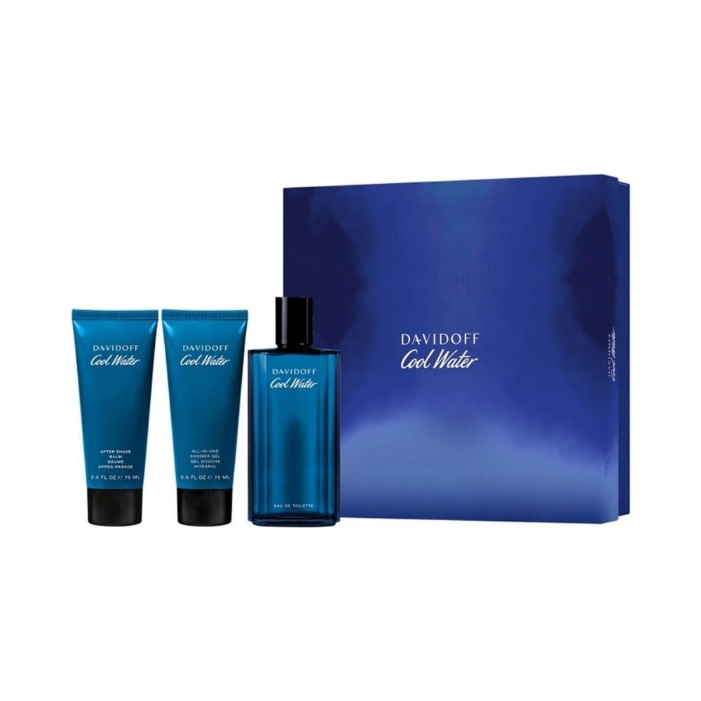 Davidoff Cool Water Men 125ml EDT Spray - 75ml Aftershave Balm - 75ml Douchegel