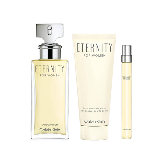 Calvin Klein Eternity – 100 ml EDP-spray + 100 ml Bodylotion + 10 ml EDP-spray – Damesparfum Geschenkset
