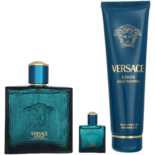 Versace Eros Pour Homme – Geschenkset – 100ml EDT-spray + 5ml EDT-spray + 150ml Douchegel – Herenparfum