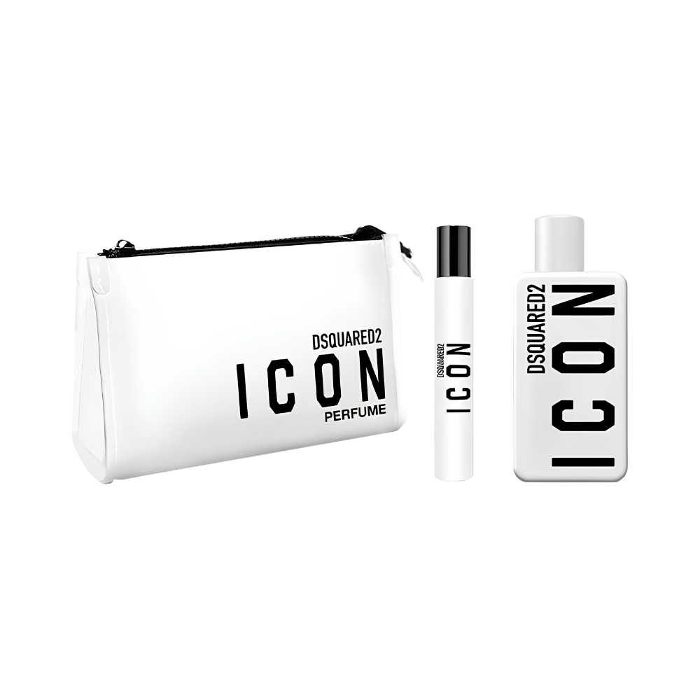 Dsquared² Icon Pour Femme – Geschenkset – 100ml EDP + 10ml EDP Travel Spray + Toiletry Bag – Damesparfum