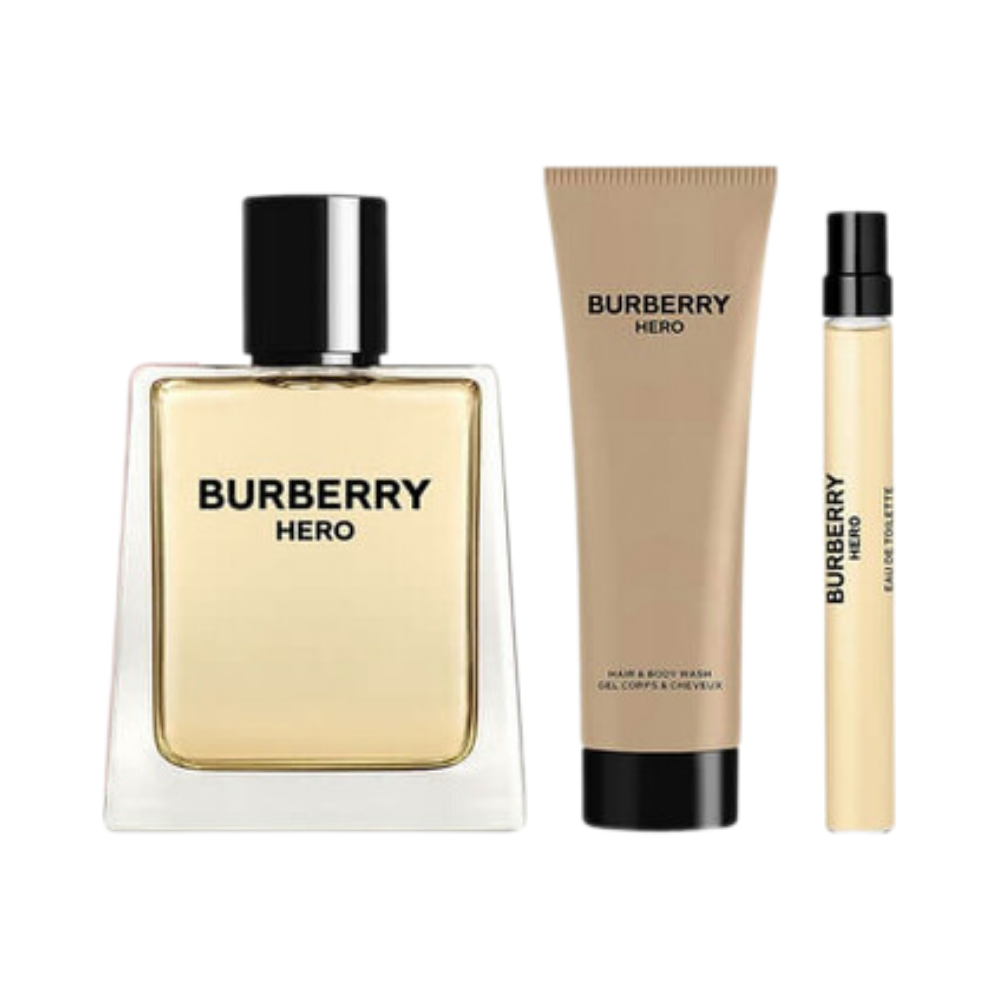 Burberry Hero – Geschenkset – 100ml EDT + 75ml Showergel + 10ml EDT Travel Spray – Herenparfum