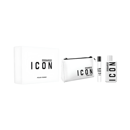 Dsquared² Icon Pour Femme – Geschenkset – 100ml EDP + 10ml EDP Travel Spray + Toiletry Bag – Damesparfum